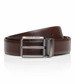 Porsche Design Business Belt Pin Buckle Reversible 35 Color Dark Brown, Brushed Chrome