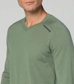 Porsche Design EvoKNIT® V-Neck Jumper Pullover Color Dusty Green -Porsche Design Store 4056487041186 003 ga pd sall ain v1