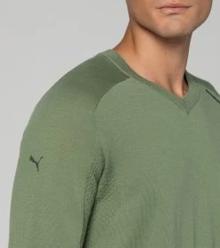 Porsche Design EvoKNIT® V-Neck Jumper Pullover Color Dusty Green -Porsche Design Store 4056487041186 004 ga pd sall ain v1