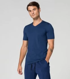 Porsche Design V-Neck T-Shirt Color Blue Depths -Porsche Design Store 4056487043005 005 ga pd sall ain v1