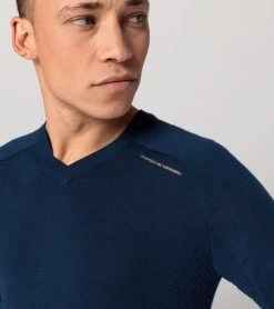 Porsche Design EvoKNIT® V-Neck Jumper Pullover Color Persian Blue -Porsche Design Store 4056487047423 004 ga pd sall ain v1