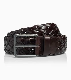 Porsche Design Casual Braided Pin Buckle Belt Color Dark Brown, Titanium